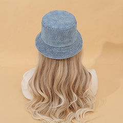 Floral Embroidery Bucket Hat Denim Washed Lightweight Fisherman Cap