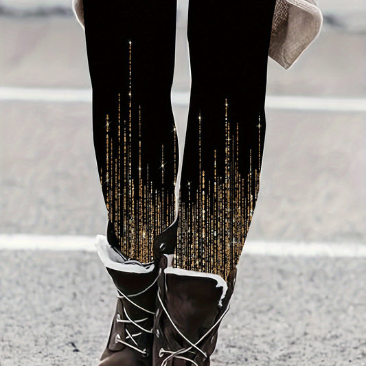 Women's Plus Golden Stripe Print High Rise Leggings