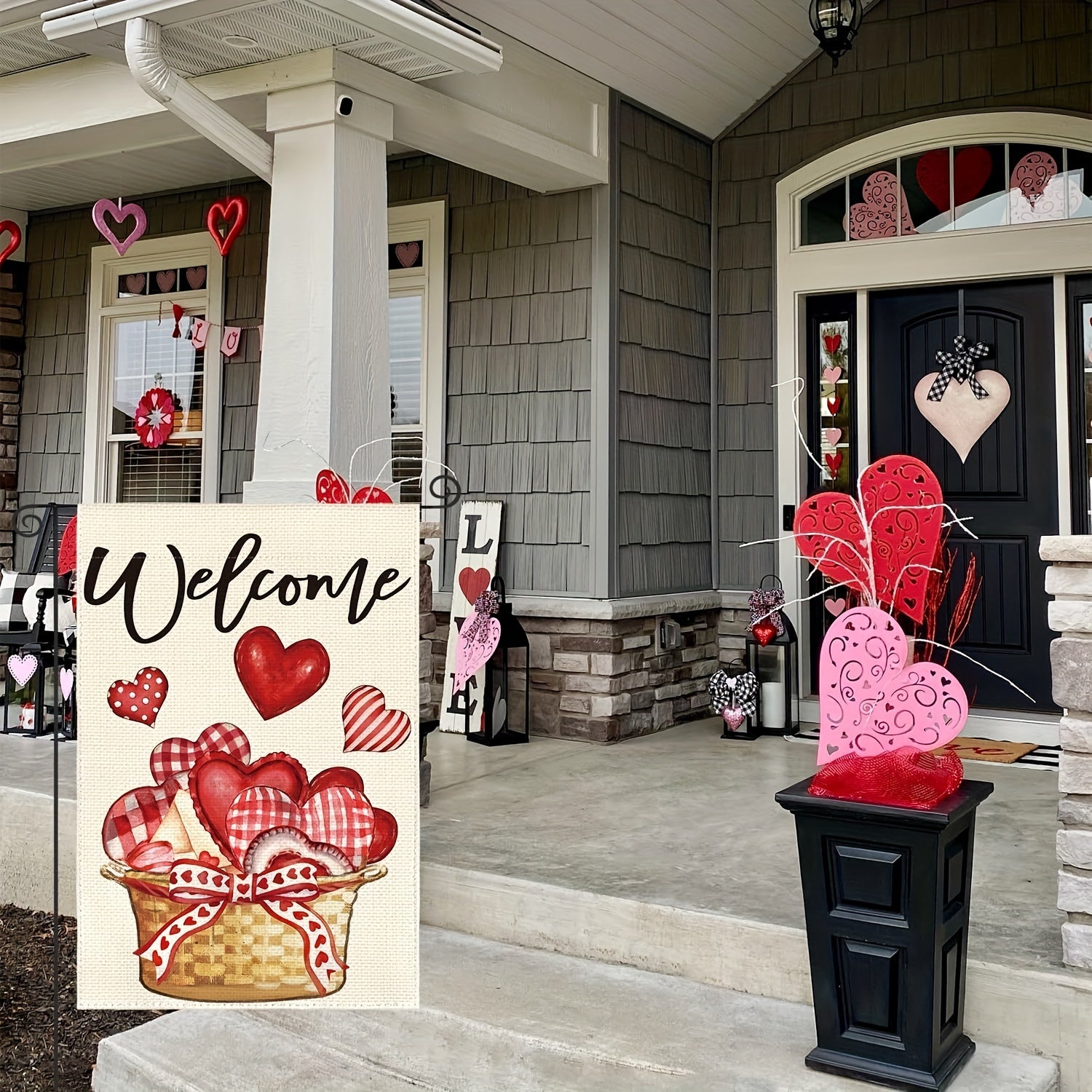 Valentines Love Heart Garden Flag Double Sided Outdoor Welcome Rustic Yard Flag
