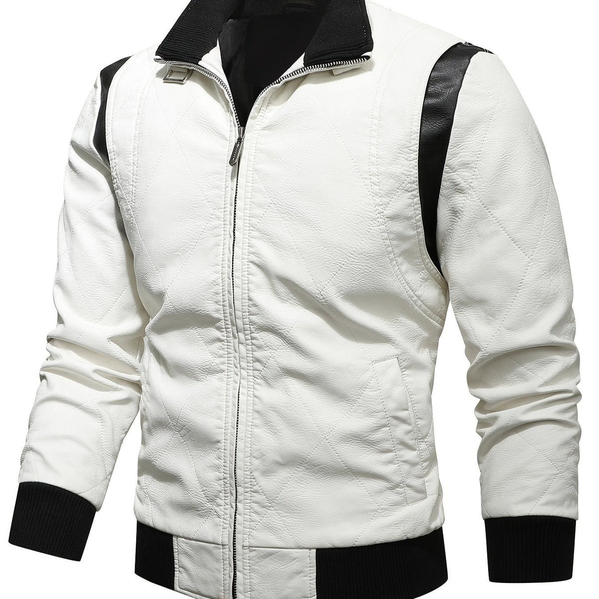 Men's Slim Fit PU Leather Jacket, Stand up Collar