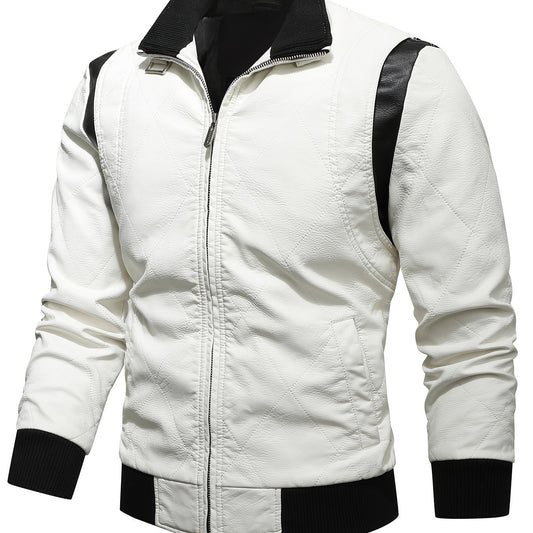 Men's Slim Fit PU Leather Jacket, Stand up Collar
