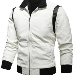 Men's Slim Fit PU Leather Jacket, Stand up Collar