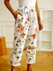 Floral Print Plus Size Straight Leg Pants with Pockets