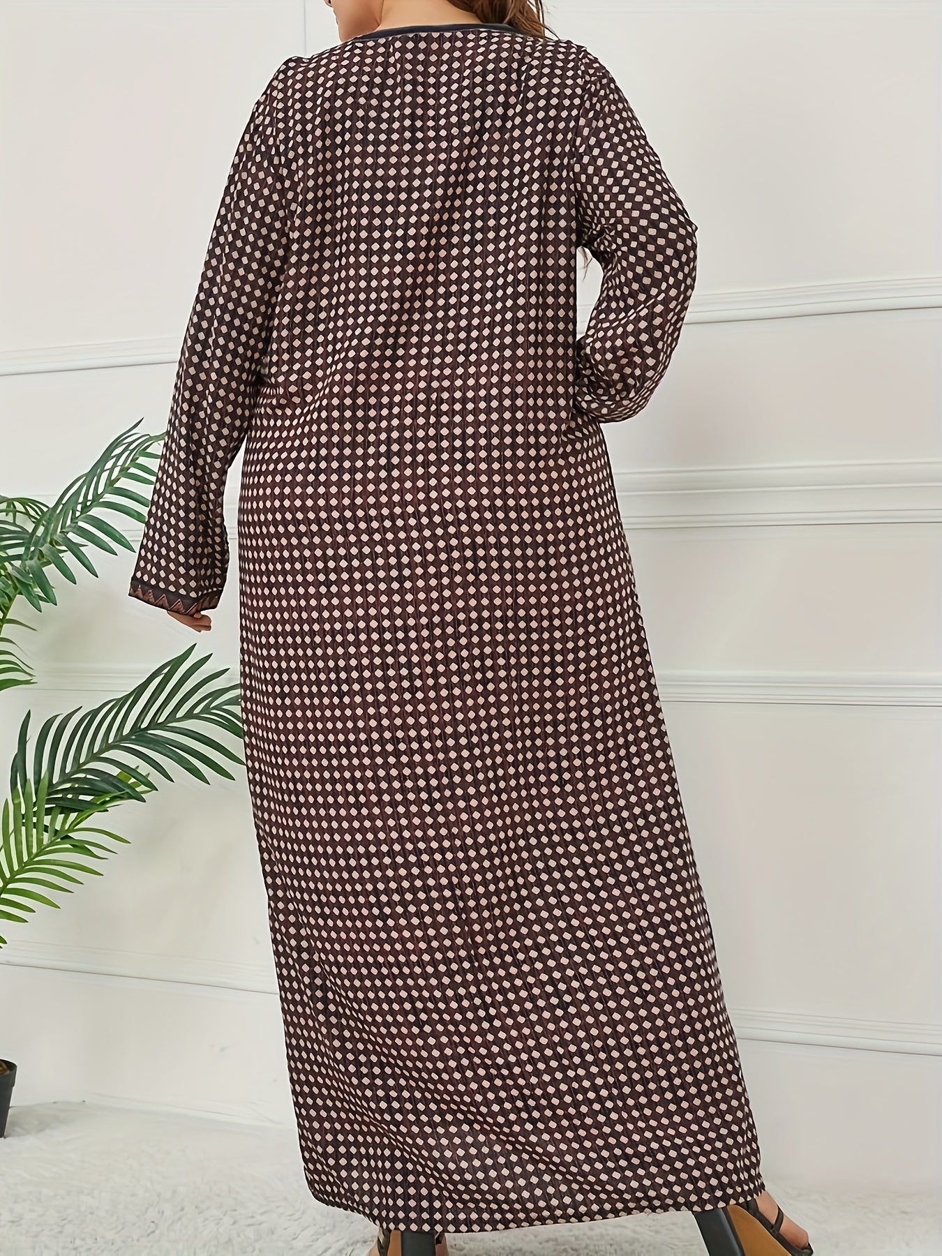  Geometric Print Boho Abaya Maxi Dress