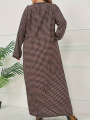  Geometric Print Boho Abaya Maxi Dress