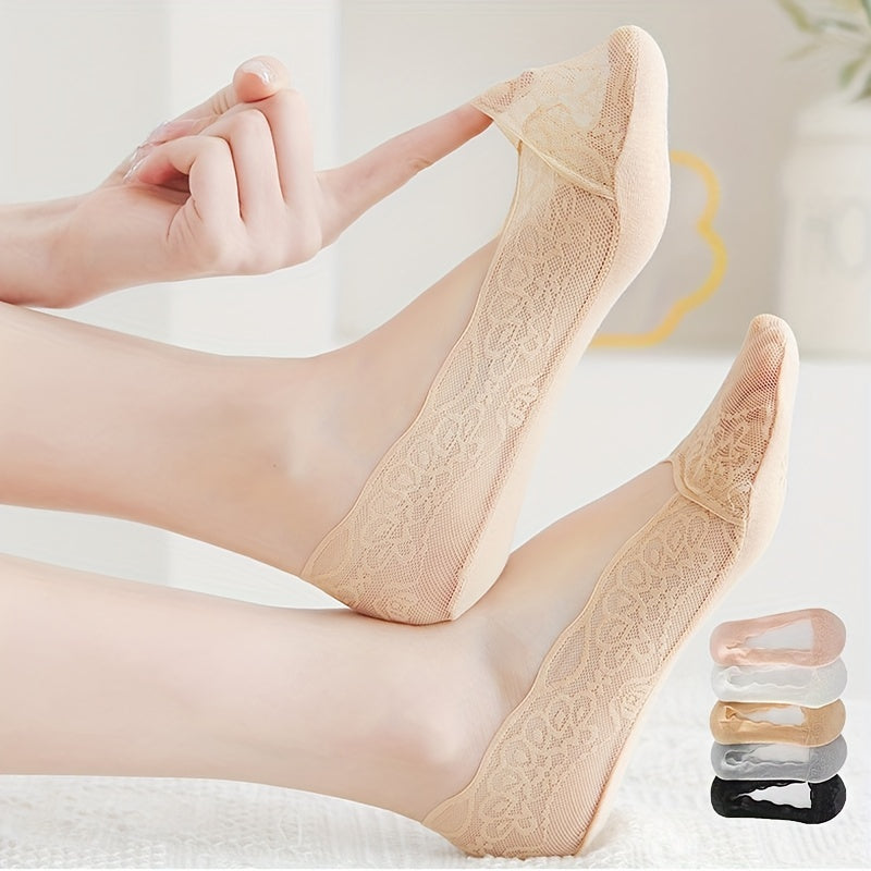 5 Pairs Lace Mesh Ankle Socks Women's Stockings