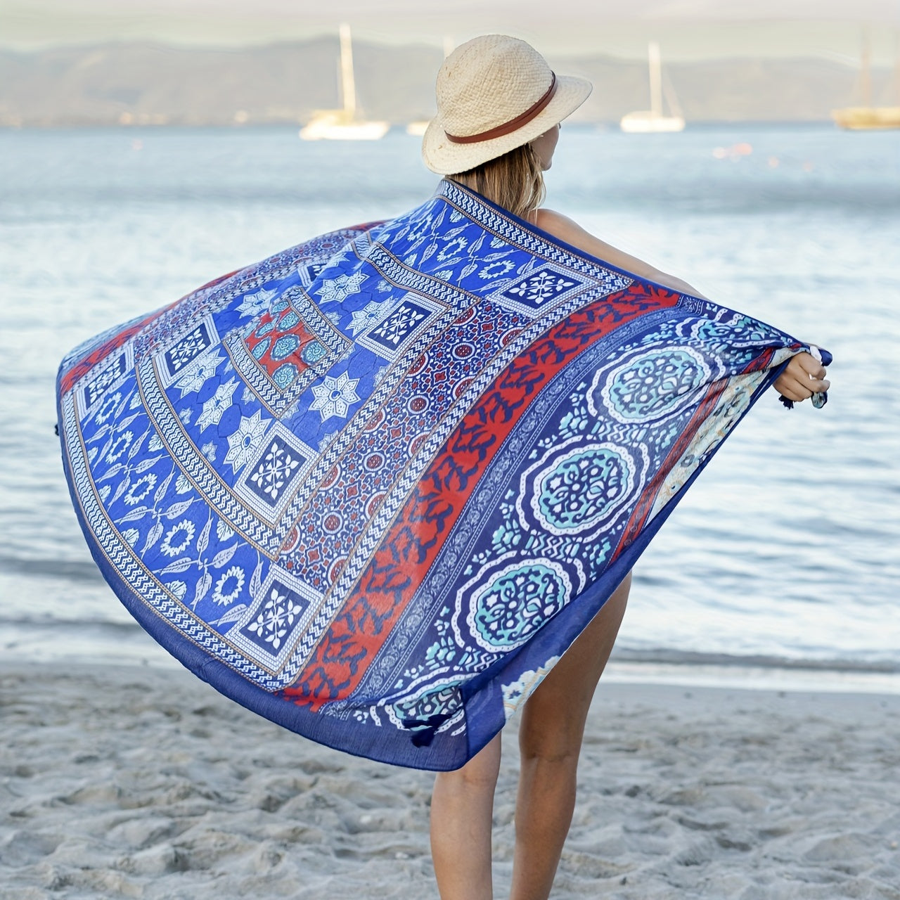 Geometric Print Bikini Wrap Scarf Boho Large Shawl