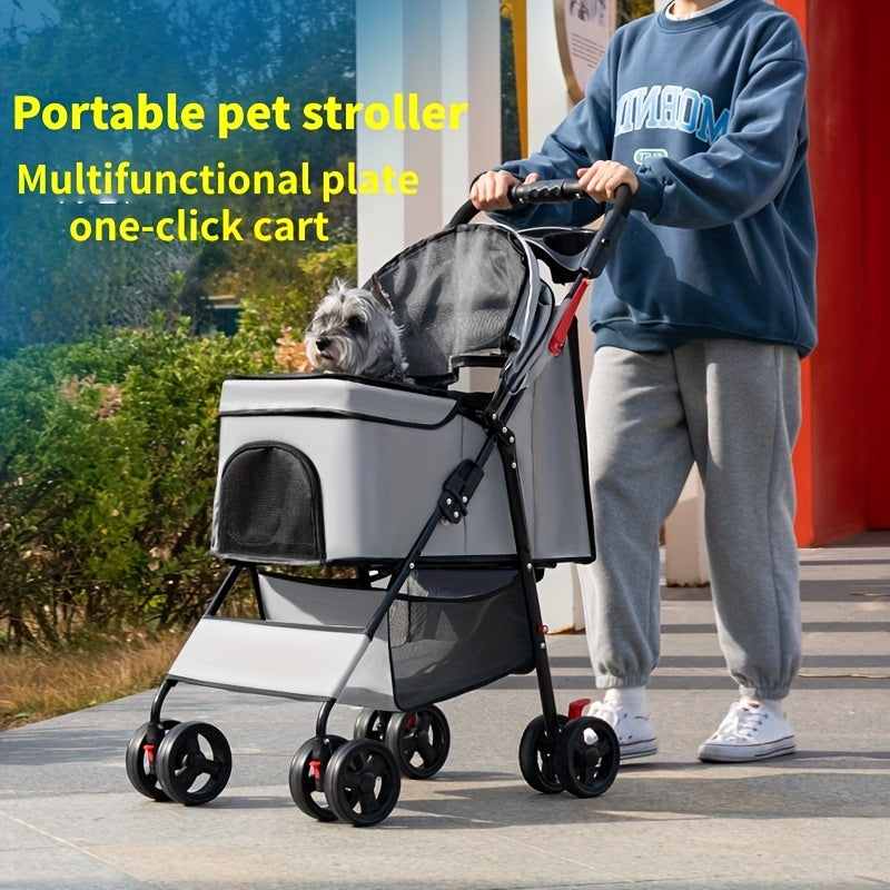 Lightweight Folding Dog Stroller 4 Wheels Portable Travel Carrier