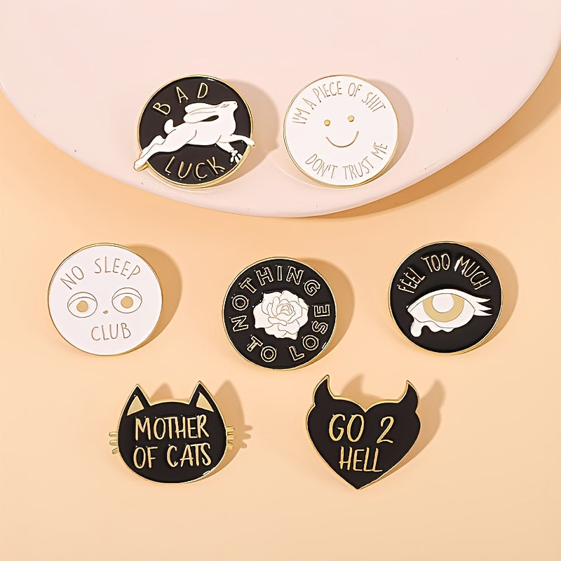 No Sleep Club Enamel Pins Brooches Punk Cat Bad Luck Rabbit Rose Lapel Badges