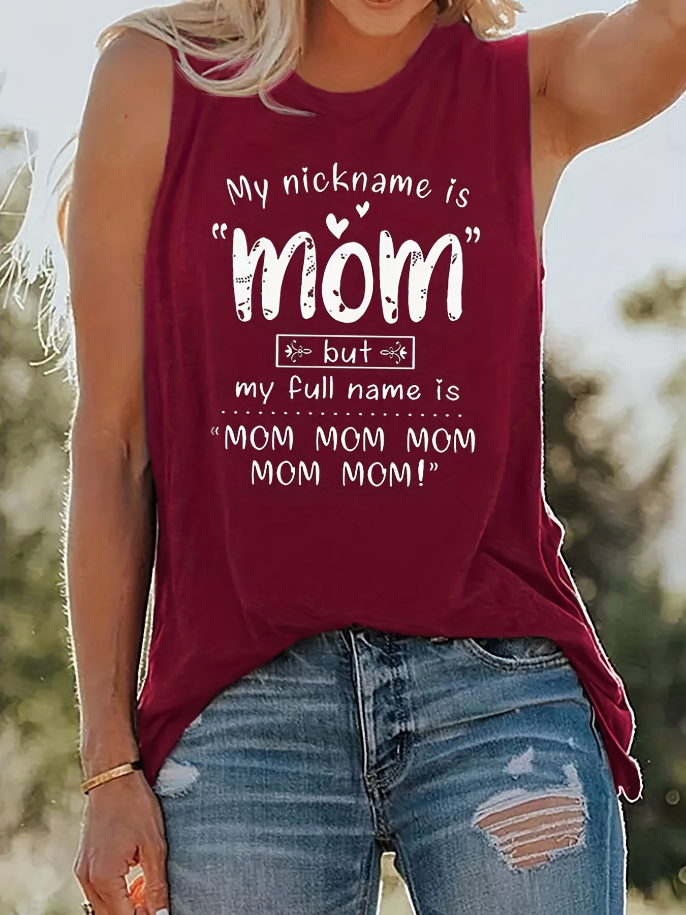Mom Letter Print Tank Top Crew Neck Summer Sleeveless Top