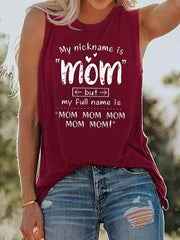 Mom Letter Print Tank Top Crew Neck Summer Sleeveless Top