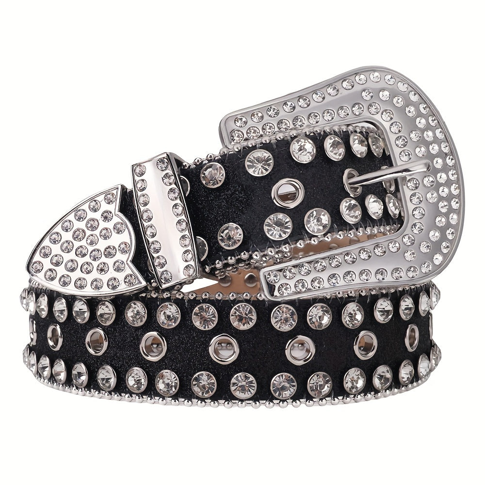 Sparkle Studded Rhinestone PU Leather Belt for Jeans Dress