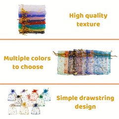 100pcs Moon Star Organza Gift Bags for Wedding Party