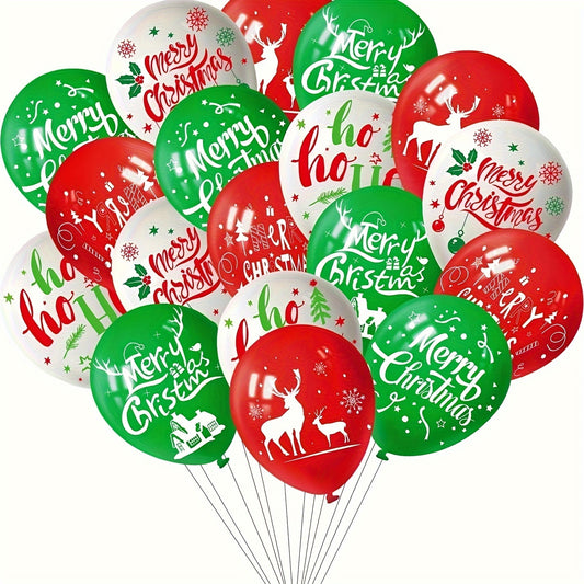 Christmas Party Balloon Set Green Red Reindeer Tree Prints Festive Deco