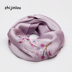 Silk Scarf Peach Branch Embroidery Shawl Sunscreen Windproof Head Wrap
