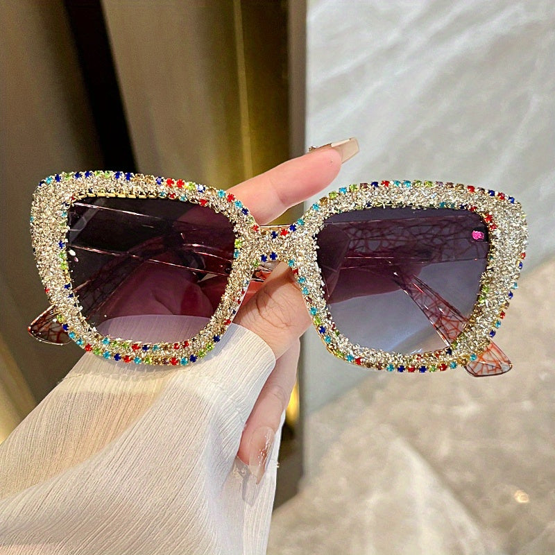 Y2K Cat Eye Sunglasses Rhinestone UV400 Summer Beach Decorative Glasses