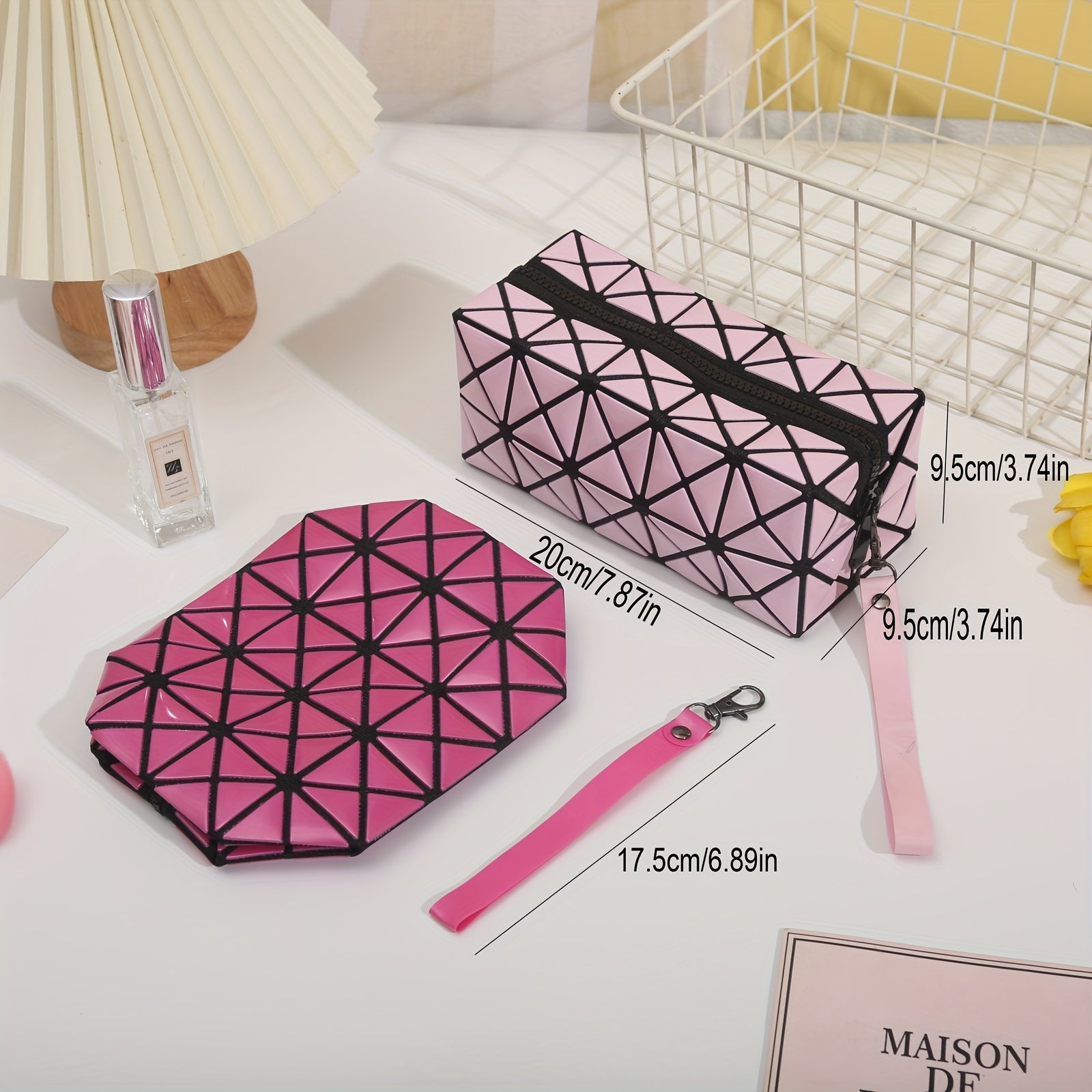 Geometric Pattern Wristlet Bag PU Makeup Bag Organizer for Women