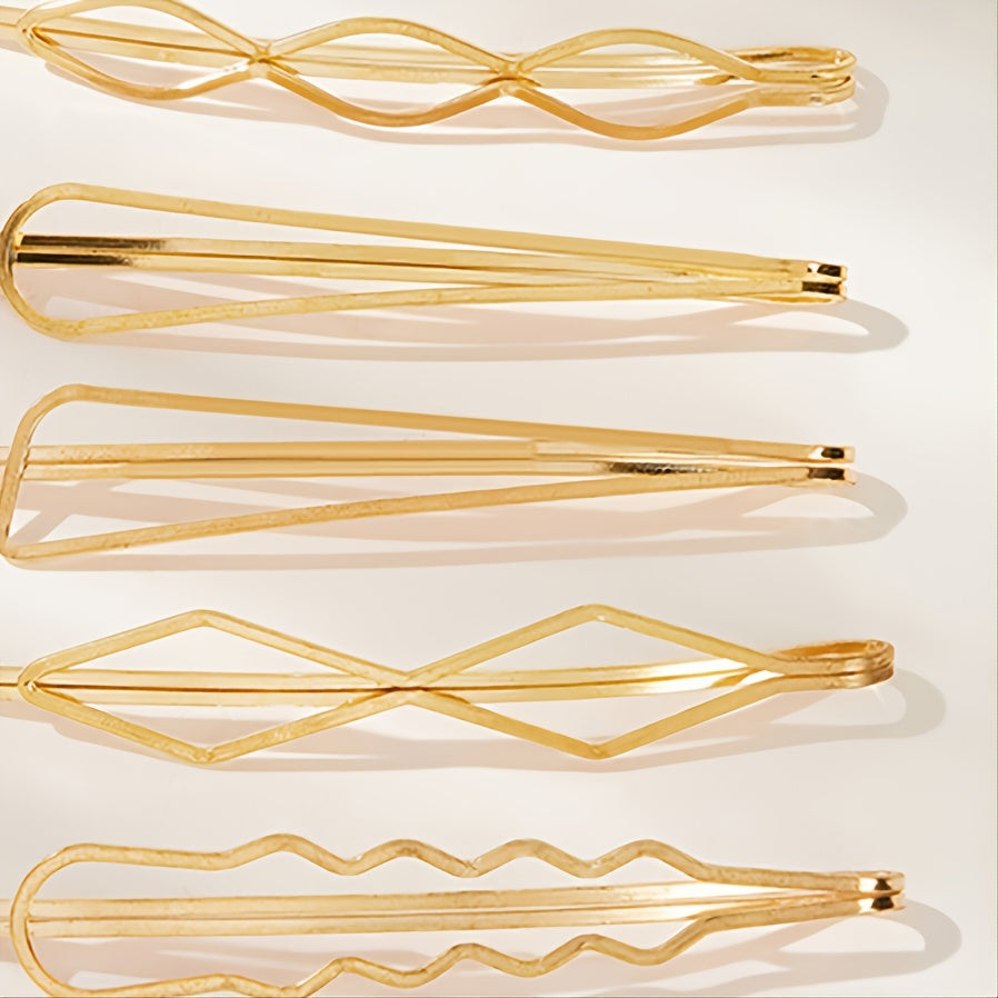 5pcs Golden Geometric Hair Clip Women Accessories