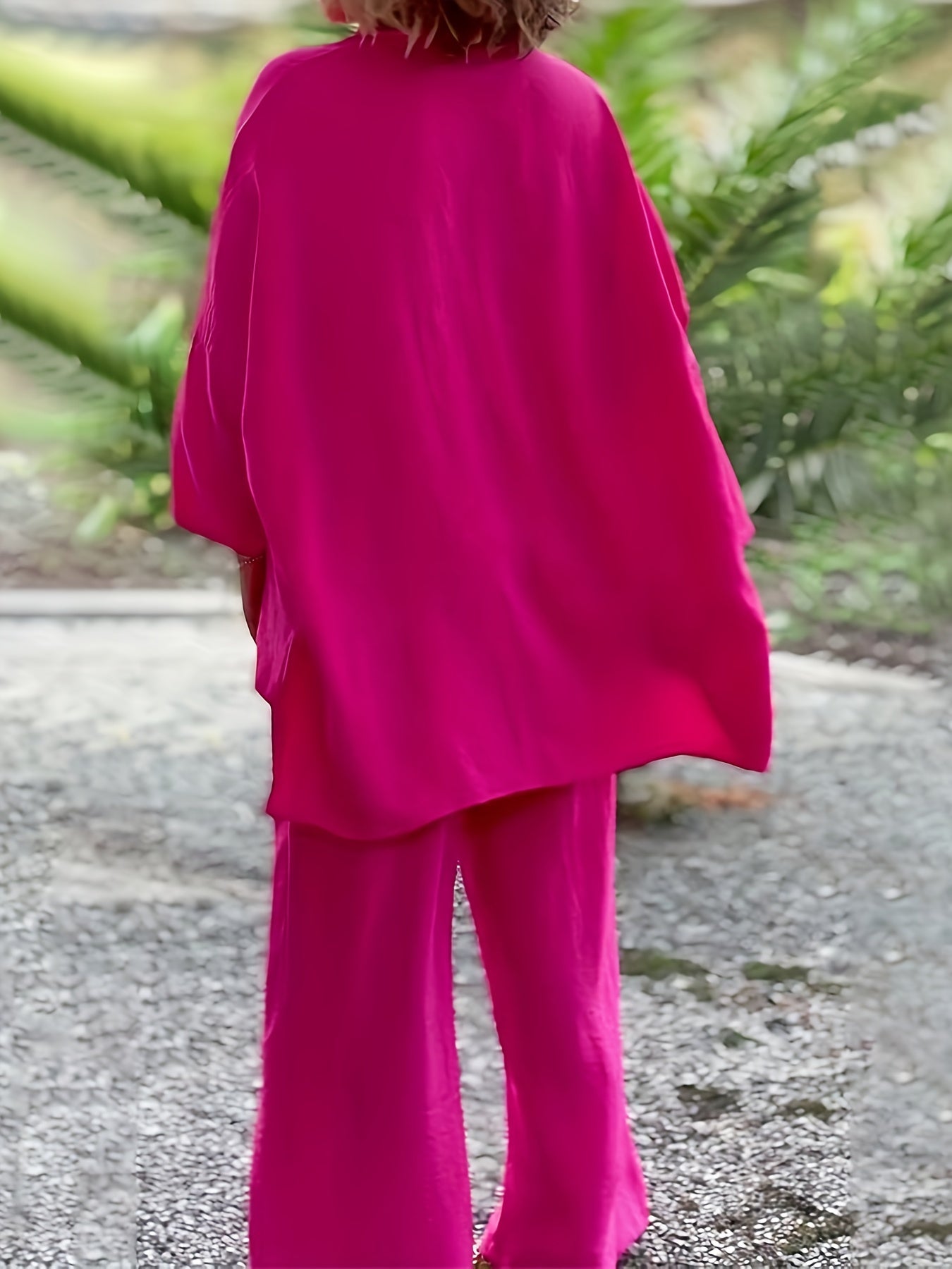 Women's Plus Size Long Sleeve Blouse & Wide Leg Pants 2 Piece Set