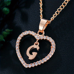 Initial Letters A T Pendant Love Heart Rhinestones Pendant Necklace