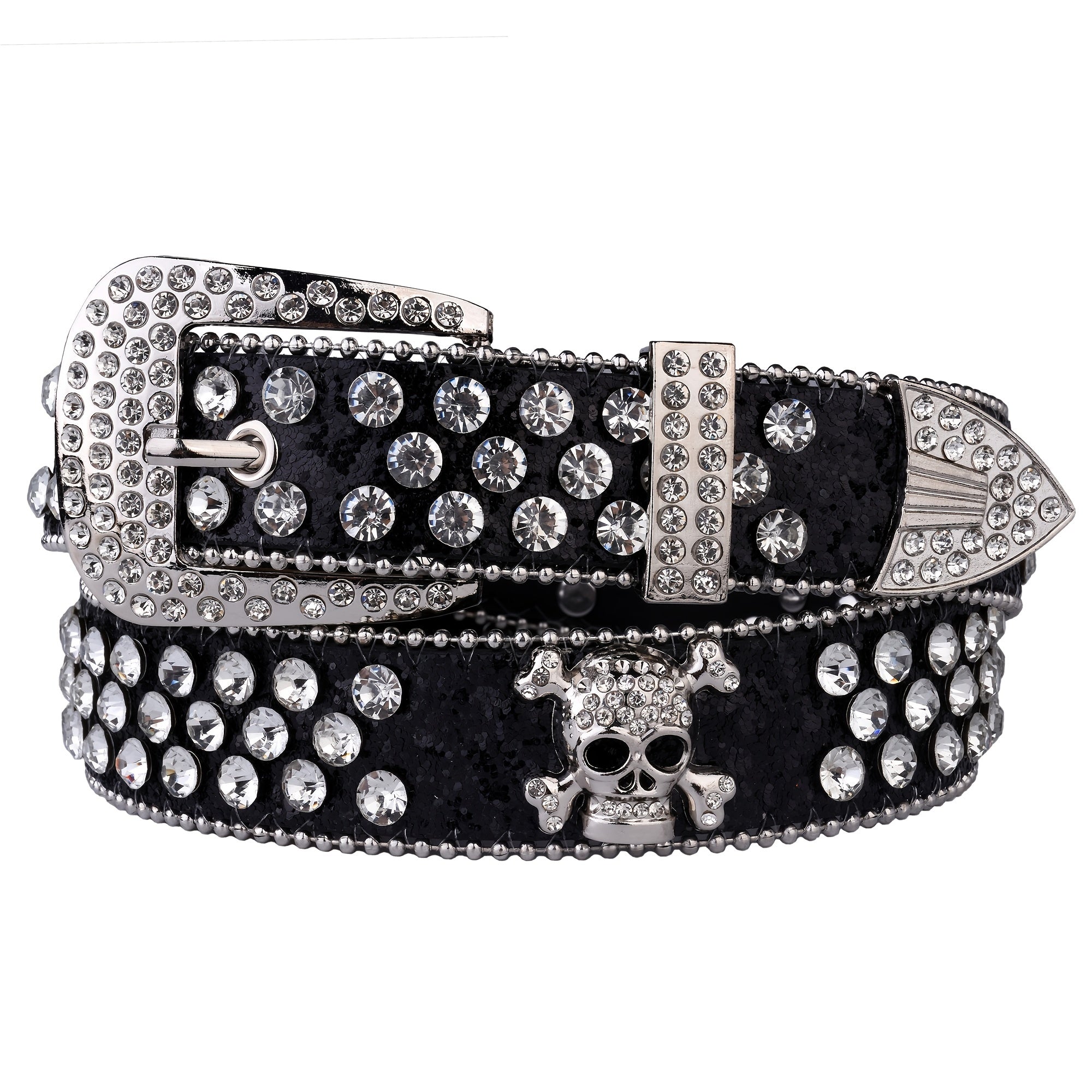 Skull Rhinestone Studded Belt For Women Girls