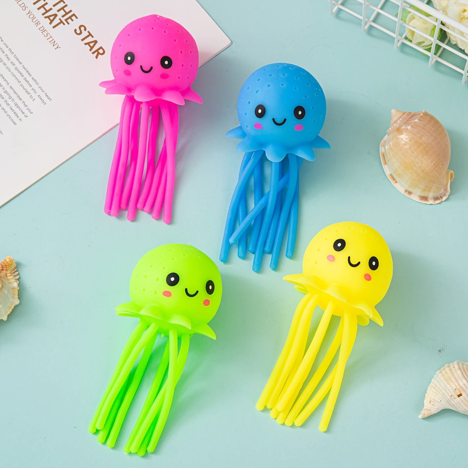 4pcs Squishy Jellyfish Squeeze Toys for Pool Holiday Party