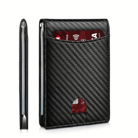 Men's Carbon Fiber Wallet RFID Blocking Credit Card Holder Money Clip