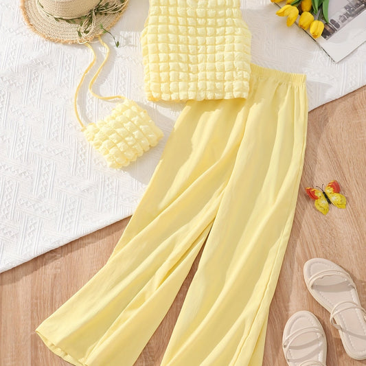 Girls 3pcs Sleeveless Top & Long Pants & Crossbody Bag Set for Spring and Summer