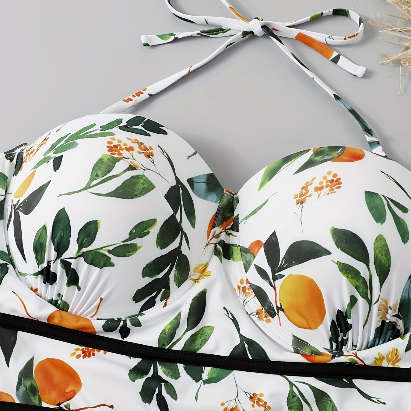  Leaf Print Halter Neck Backless Swimsuit