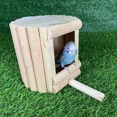 Solid Wooden Bird Cage with Standing Rod for Parrots