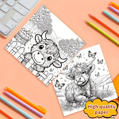 Highland Cow Coloring Book: 24 Single Sided Designs on Thick Smooth Paper