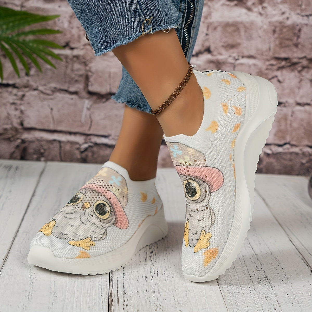 Owl Print Soft Comfort Running Shoes Shock Absorption Non Slip Sneakers