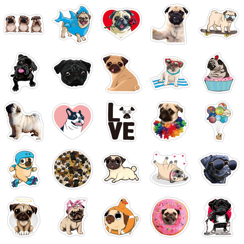 50 Cute Pug Dog Stickers - Ideal for Pug Lovers, Kids & Teens
