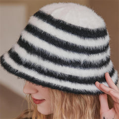 Striped Fisherman Hat Women's Winter Plush Hat
