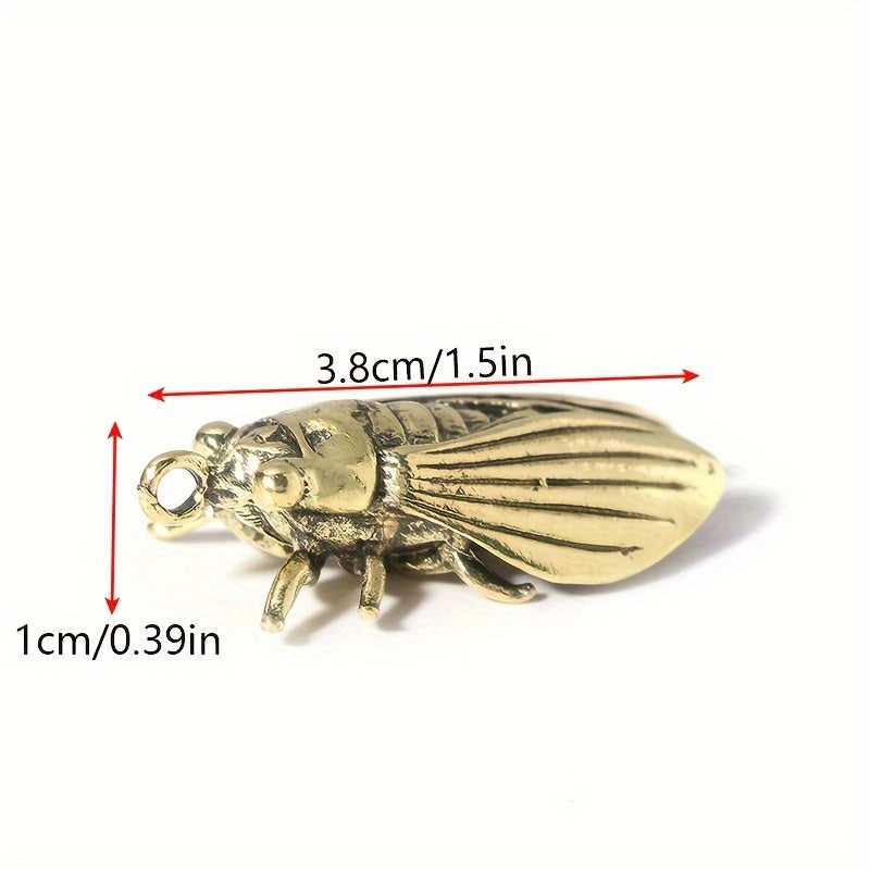 Brass Cicada Casting Statue Mini Animal Metal Figurine Keychain Ornament
