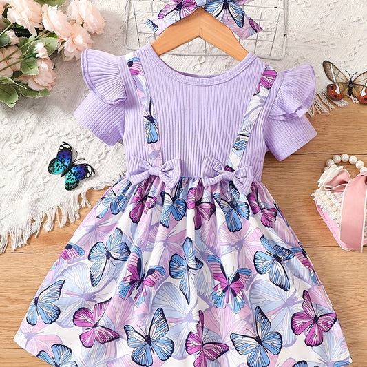 Toddler Girls Butterfly Graphic Suspenders Spliced Princess Dress