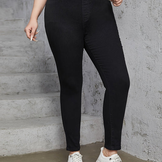  Casual Jeans Women's Plus Solid Elastic Skinny Jeans
