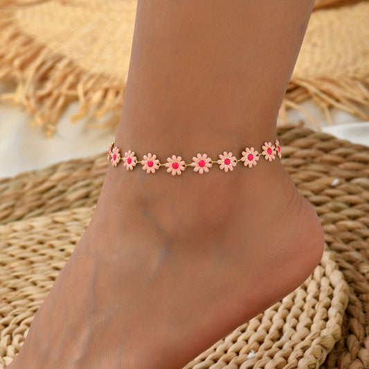 Women's Small Dropping Oil Flower Anklet Beach Jewelry