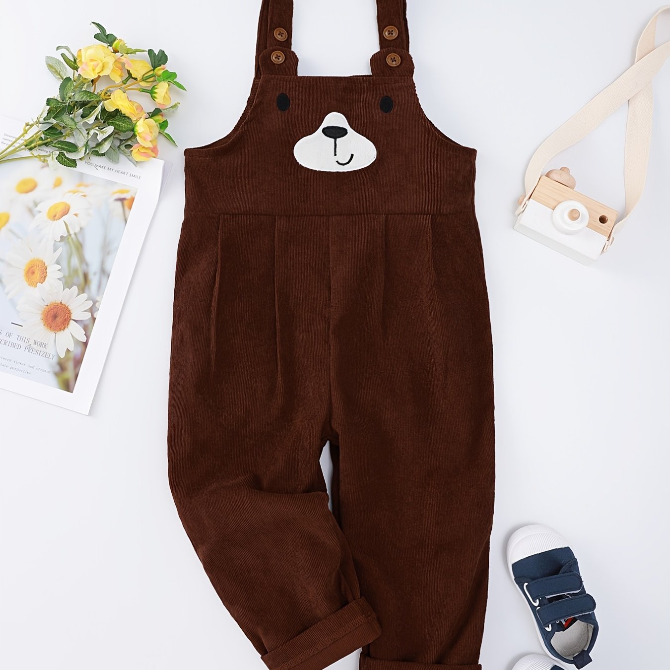 Girls Cartoon Bear Print Bib Pants for Autumn/Spring
