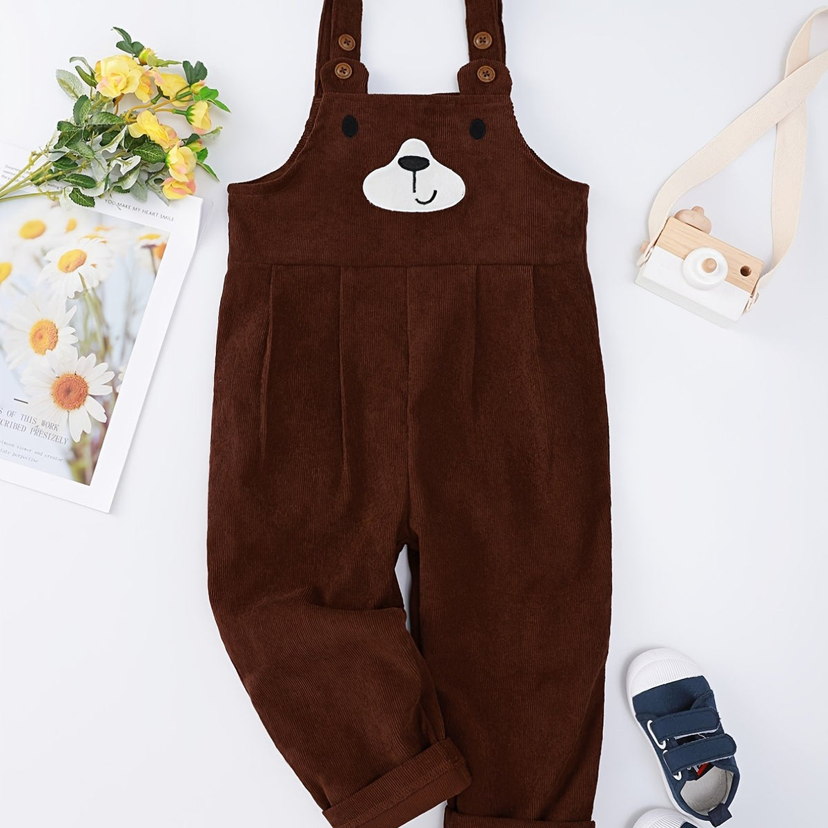 Girls Cartoon Bear Print Bib Pants for Autumn/Spring