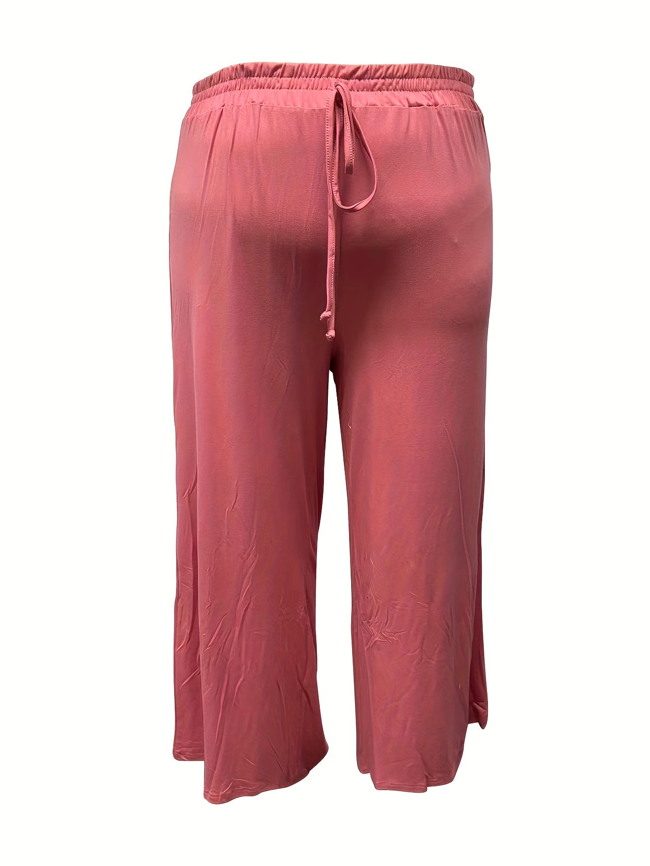 Women's Plus Solid Paperbag Elastic Waist Wide Leg Pants