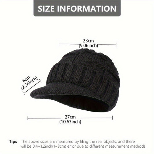 Knit Beanie Visor Cap Warm Winter Hat