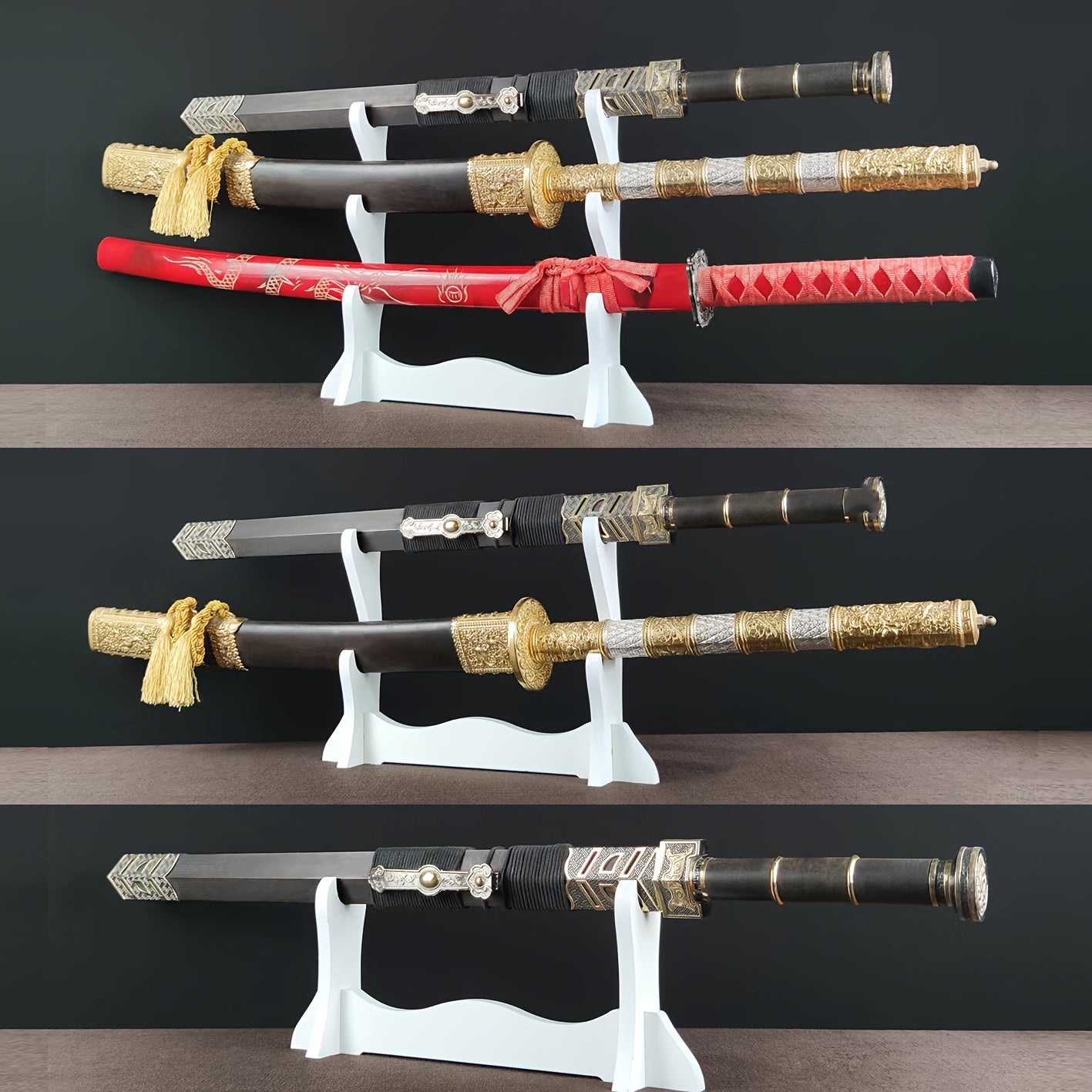 Japanese Samurai Sword Display Stand with Velvet Padding