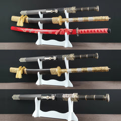Japanese Samurai Sword Display Stand with Velvet Padding
