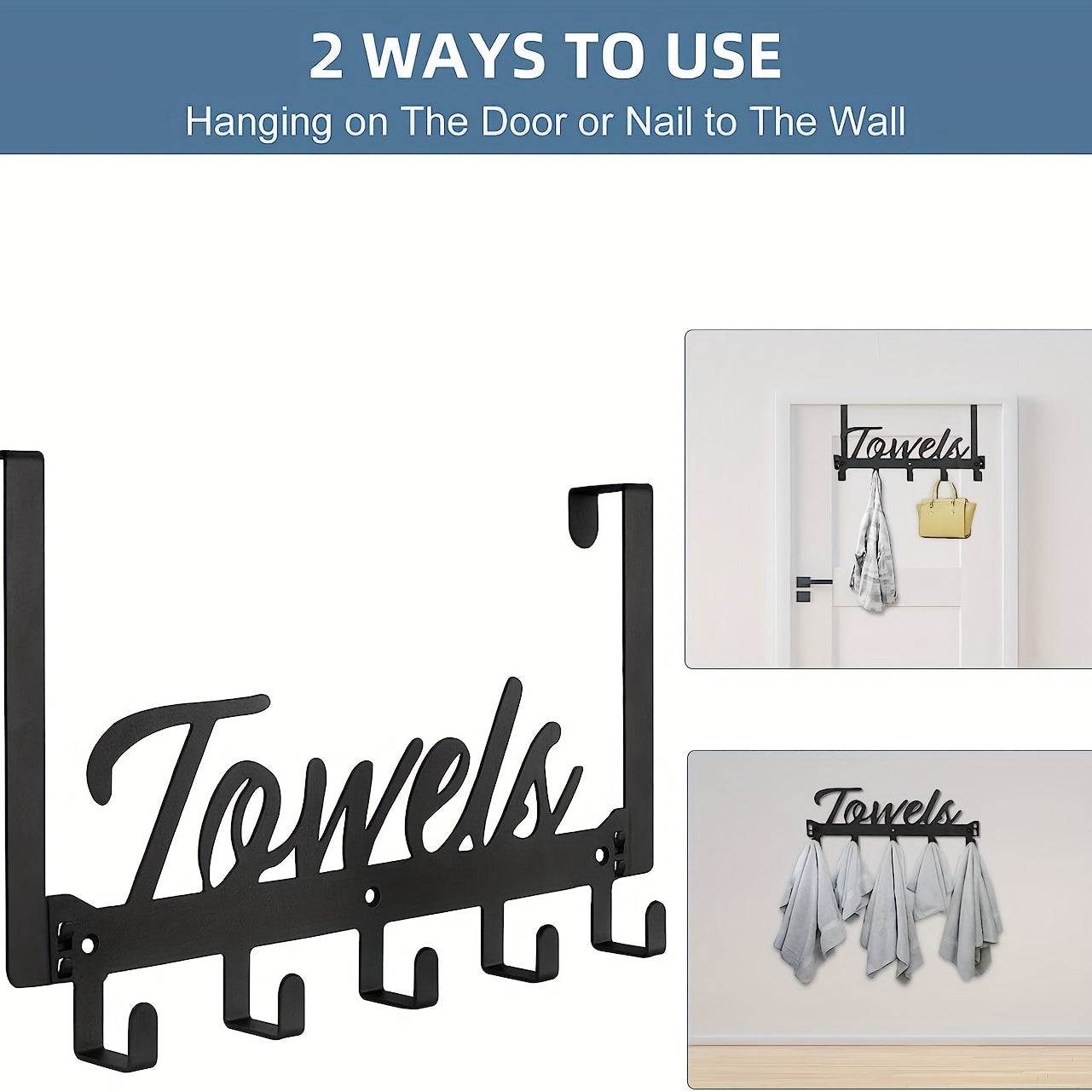 Wall Mounted Punching Door Back Shelf With 5 Hooks Iron Clothes Hook Shelf