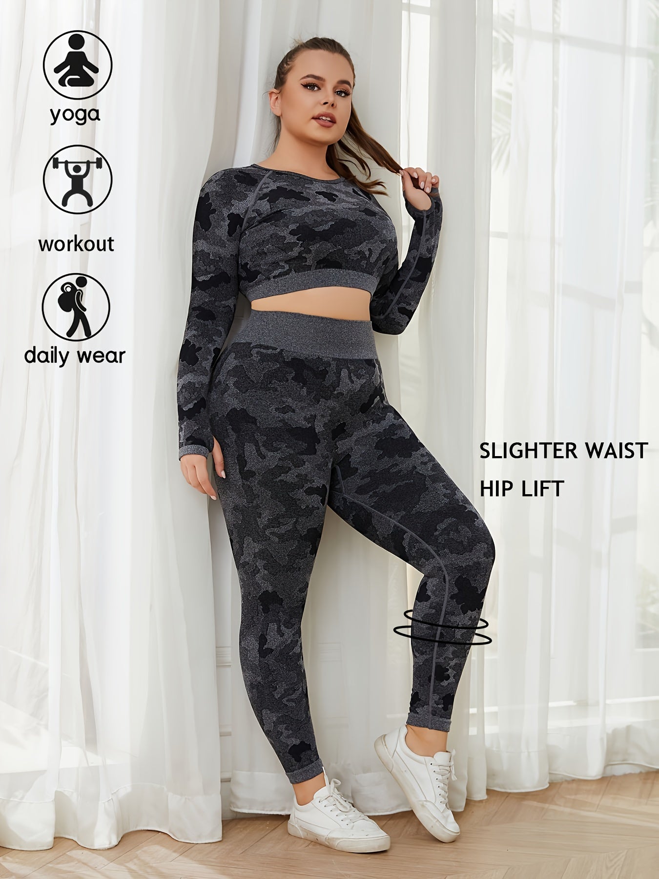  Camo Print Crop Top & Leggings Yoga Outfit Set