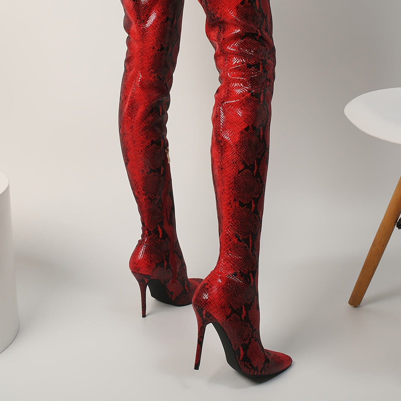 Women's Snakeskin Stiletto Heel Over-The-Knee Boots