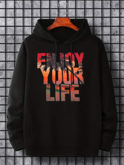 'Enjoy Your Life' Print Hoodie Men's Casual Pullover Hooded Sweatshirt