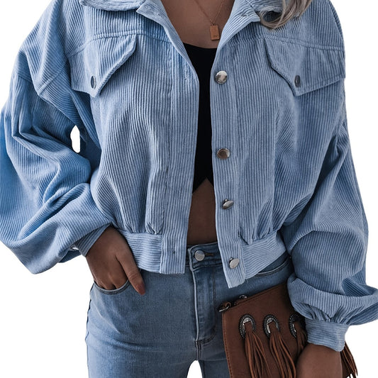 Corduroy Crop Jacket Long Sleeve for Fall & Winter Women's Clothing