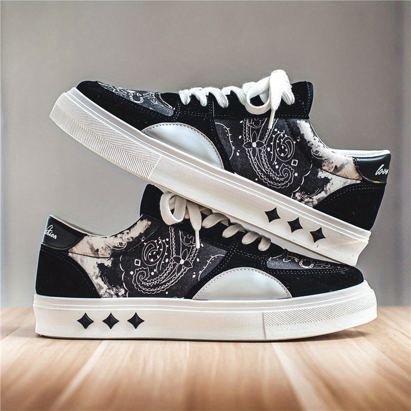 Men's Graffiti Print Lace-up Skate Shoes Lightweight Walking Sneakers